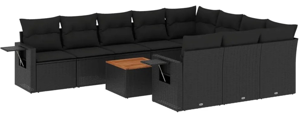 vidaXL Σαλόνι Κήπου Σετ 11 Τεμαχίων Μαύρο Συνθετικό Ρατάν με Μαξιλάρια