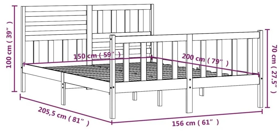 Πλαίσιο Κρεβατιού 150 x 200 εκ. Μασίφ Ξύλο King Size - Καφέ