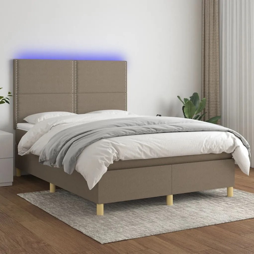 ΚΡΕΒΑΤΙ BOXSPRING ΜΕ ΣΤΡΩΜΑ &amp; LED TAUPE 140X200 ΕΚ. ΥΦΑΣΜΑΤΙΝΟ 3135361