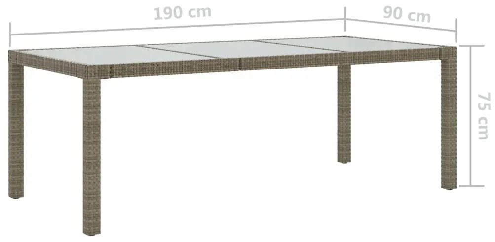 vidaXL Τραπέζι Κήπου Γκρι 190x90x75 εκ. Ψημένο Γυαλί/Συνθετικό Ρατάν