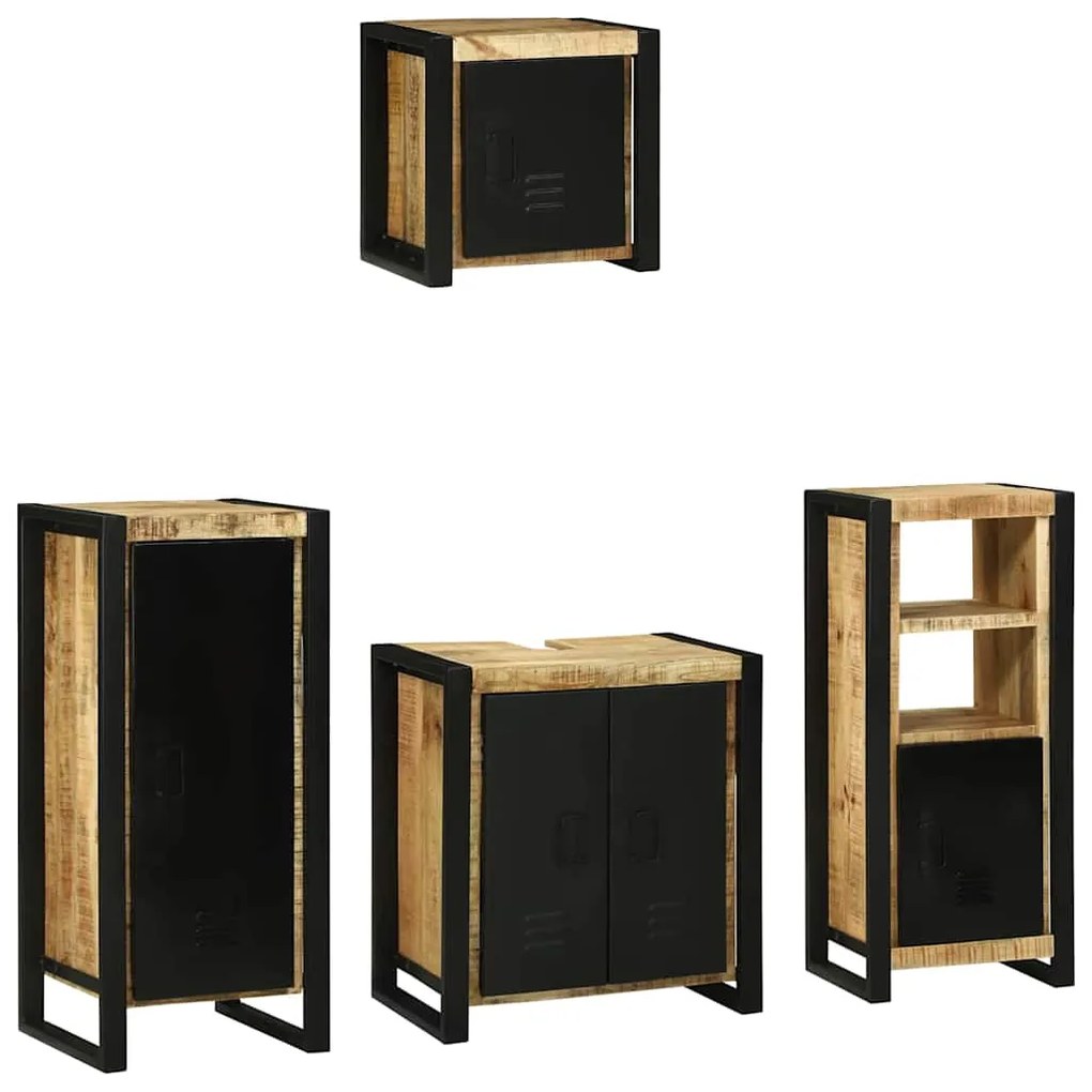 vidaXL Σετ Επίπλων Μπάνιου με ράφι 4 pcs Καφέ Στερεό ξύλο μάνγκο