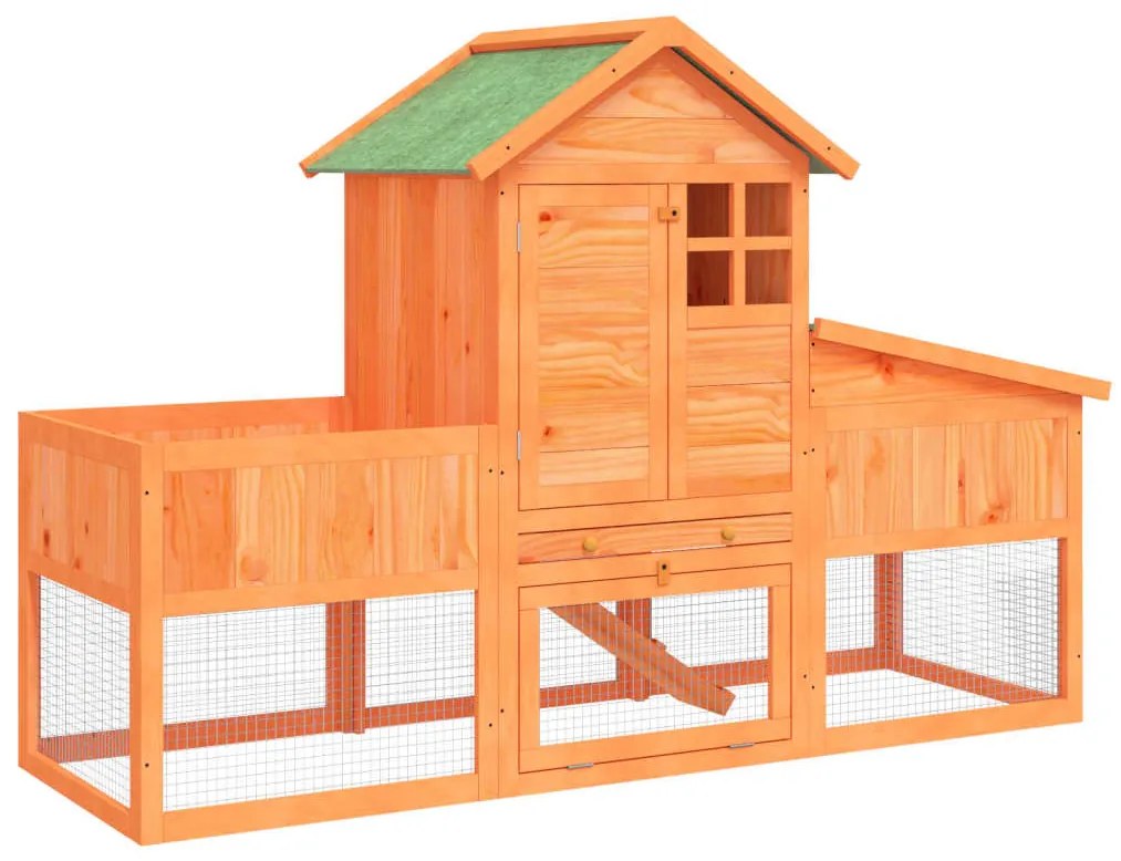 vidaXL Κλουβί Κουνελιών Καφέ 170 x 63 x 113 εκ. Μασίφ Ξύλο Πεύκου