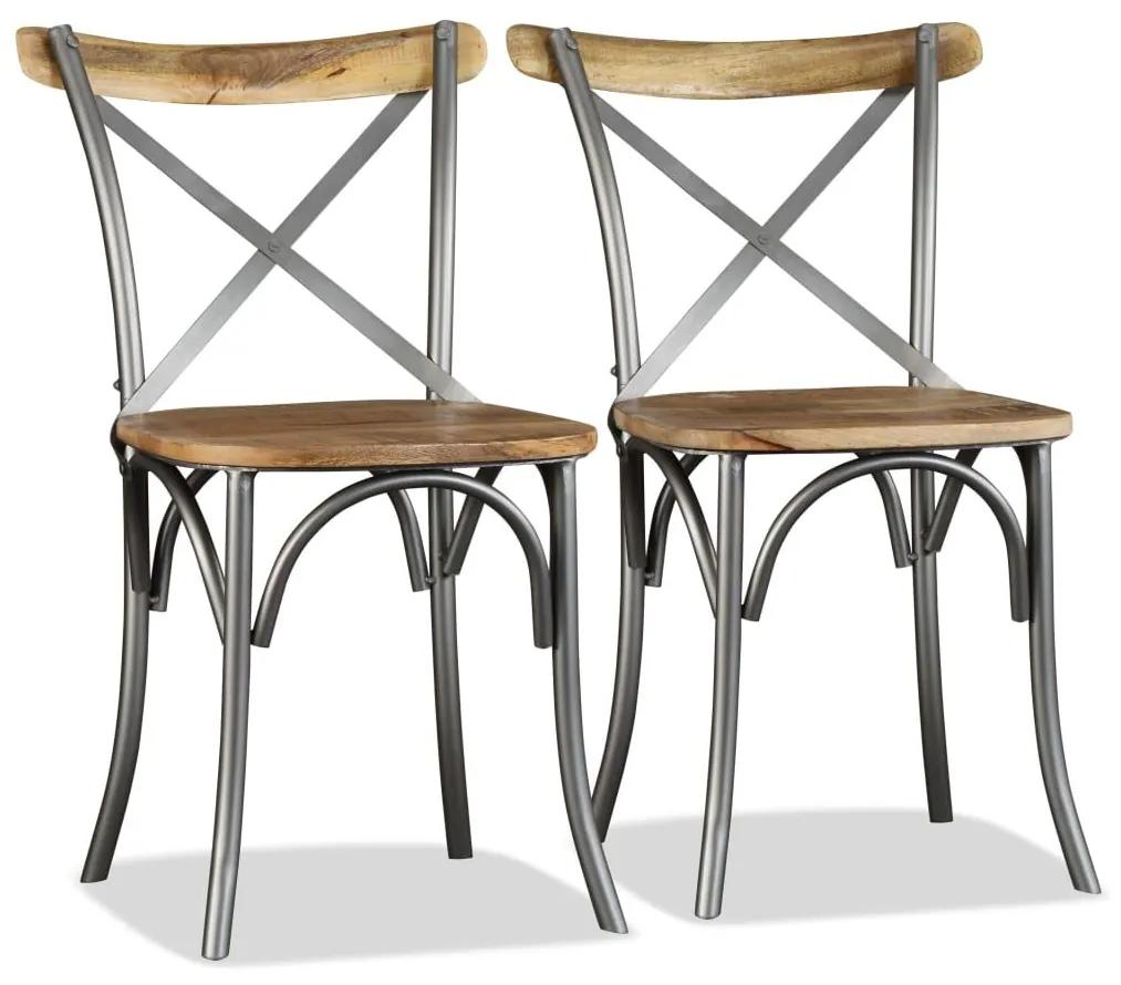 Καρέκλες Τραπεζαρίας 4 τεμ. από Μασίφ Ξύλο Μάνγκο και Ατσάλι - Πολύχρωμο