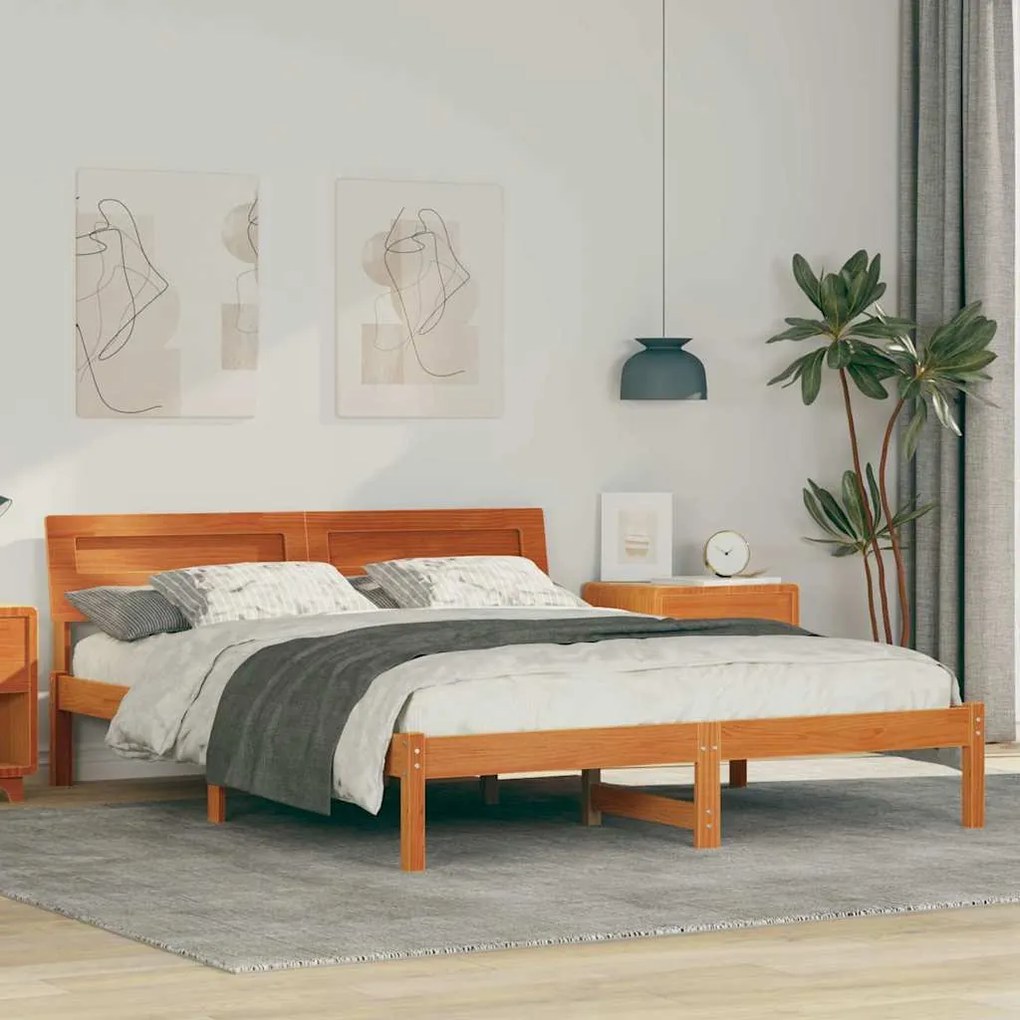 vidaXL Σκελετός Κρεβατιού Καφέ κεριού 140 x 200 cm Μασίφ ξύλο πεύκου