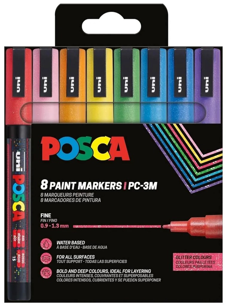 Μαρκαδόροι Σχεδίου Uni Posca PC-3ML Sparkling με πάχος μύτης 0.9-1.3mm - 8 τεμάχια