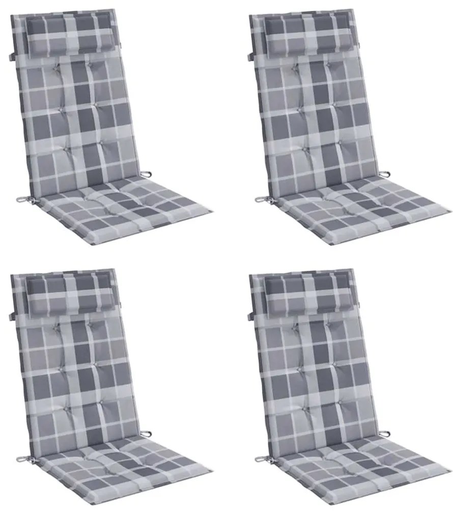 vidaXL Μαξιλάρια Καρέκλας με Ψηλή Πλάτη 4 τεμ Γκρι Καρό Ύφασμα Oxford