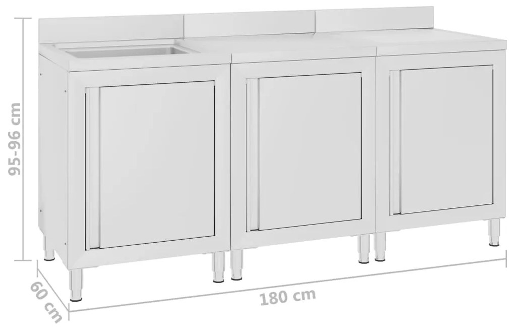 vidaXL Λάντζα Κλειστή με Ερμάριο 180 x 60 x 96 εκ. Ανοξείδωτο Ατσάλι