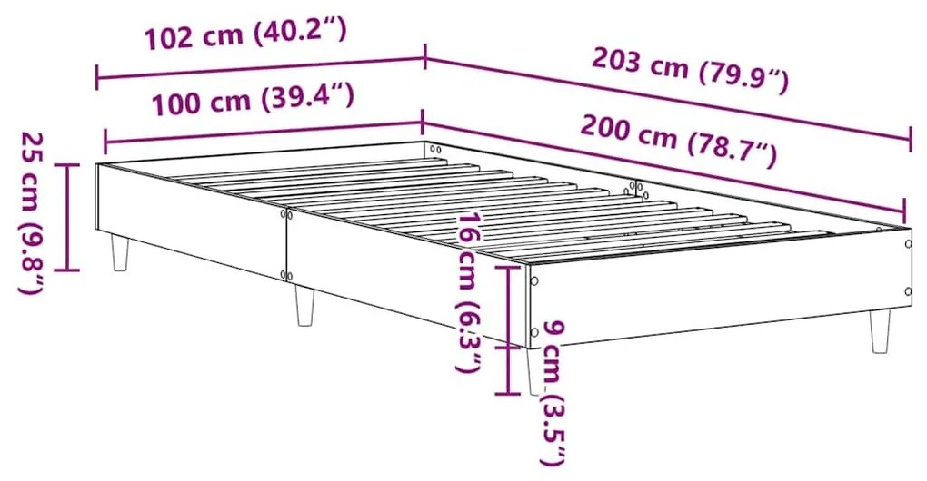 Πλαίσιο κρεβατιού χωρίς στρώμα Μαύρο 100x200 cm - Μαύρο