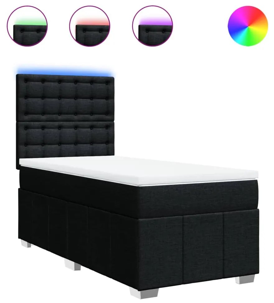 vidaXL Κρεβάτι Boxspring με Στρώμα Μαύρο 90x200 εκ. Υφασμάτινο