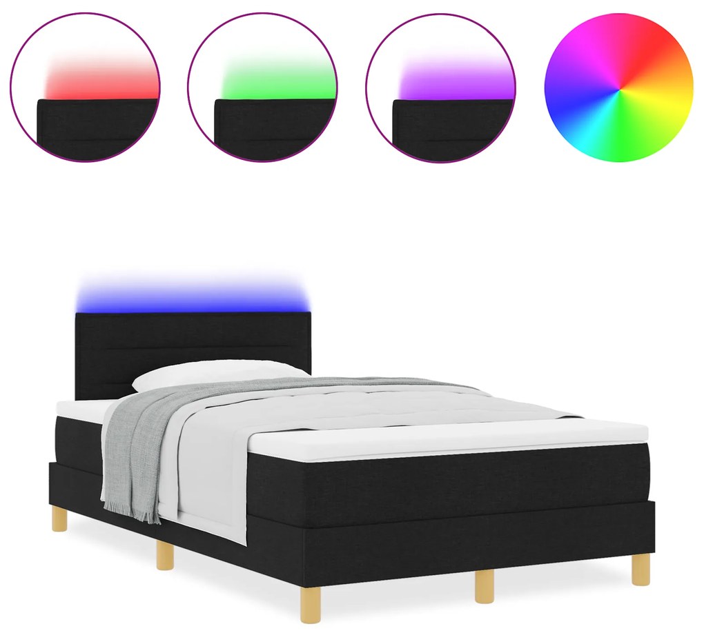 vidaXL Κρεβάτι με ελατήριο με στρώμα & LED Μαύρο 120x190 εκ. Ύφασμα