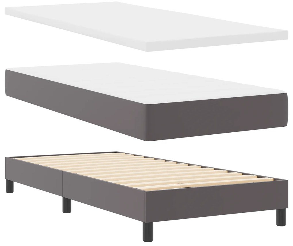 vidaXL Κρεβάτι Box Spring με Στρώμα Γκρι, 100 x 200 εκ, Συνθετική Δέρμα
