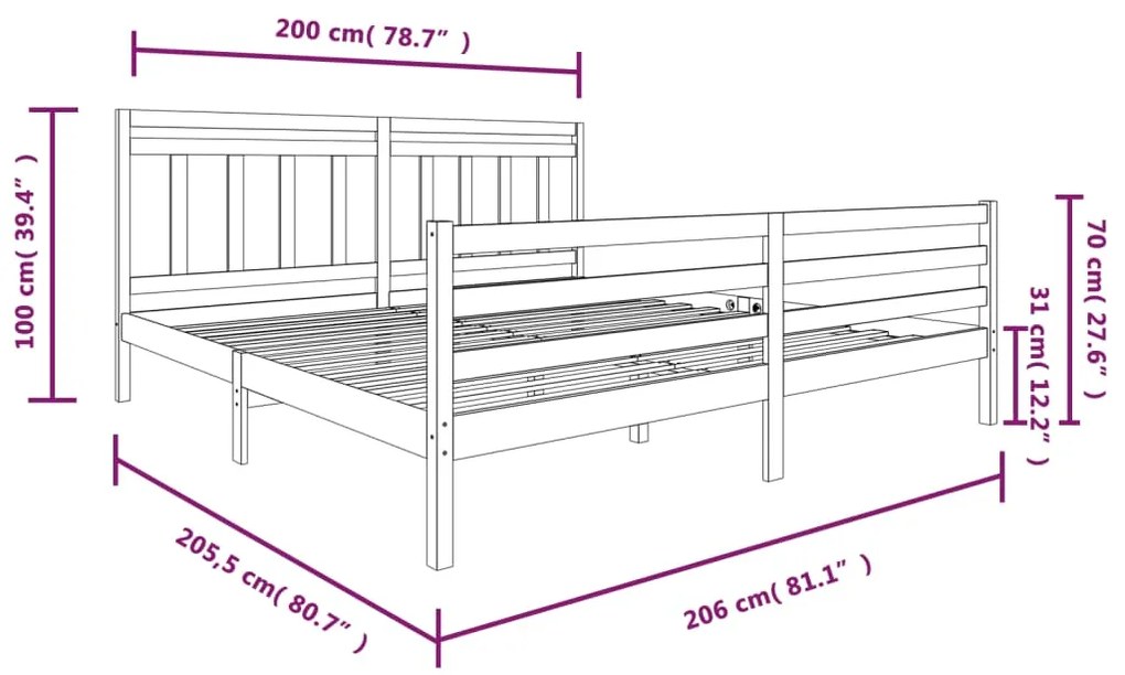 vidaXL Πλαίσιο Κρεβατιού 200 x 200 εκ. από Μασίφ Ξύλο