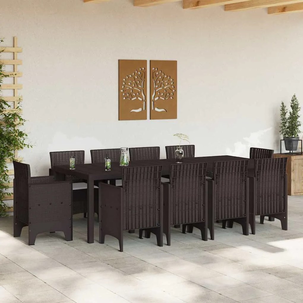 vidaXL Σέτ φαγητού για κήπο 11 pcs Καφέ Rattan Polt