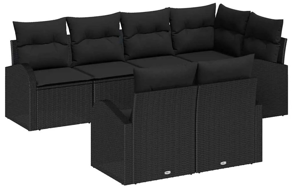 vidaXL Σετ Καναπέ Κήπου με μαξιλάρι 7 pcs Μαύρο Πολυ ράταν