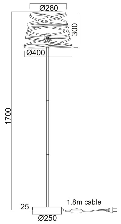 ΜΕΤΑΛΛΙΚΟ Φ/Σ ΔΑΠΕΔΟΥ 1XE27 ΜΑΥΡΟ ΜΑΤ ΣΠΙΡΑΛ Φ40xH170CM JAZZ - KS1538FB