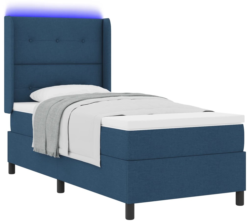 vidaXL κρεβάτι με ελατήριο και στρώμα & LED μπλε 90x200 εκ. ύφασμα
