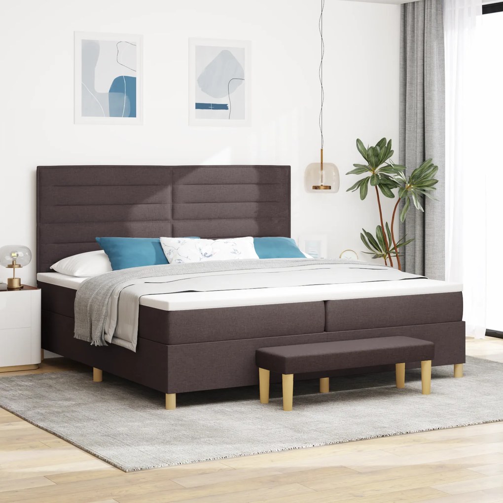 vidaXL Κρεβάτι Box Spring με Στρώμα & Πάγκο Σκούρο Καφέ 200x200 cm Ύφασμα
