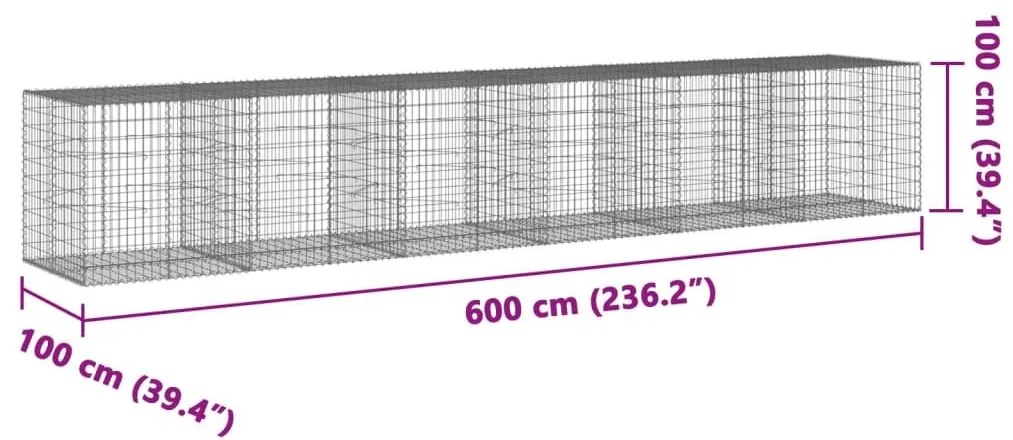 Συρματοκιβώτιο με Κάλυμμα 600x100x100εκ από Γαλβανισμένο Χάλυβα - Ασήμι