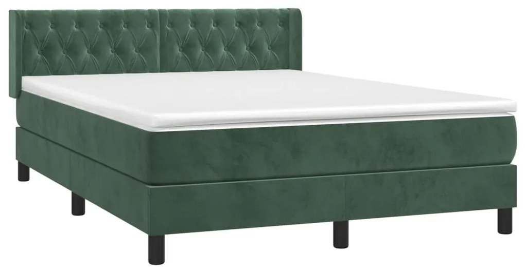 vidaXL Κρεβάτι Boxspring με Στρώμα Σκούρο Πράσινο 140x190εκ. Βελούδινο