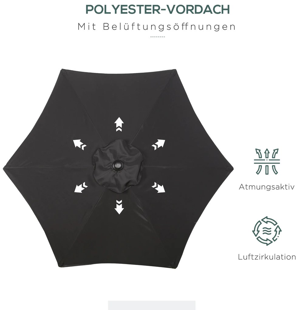 Ομπρέλα εξωτερικού χώρου Outsunny Ø196 cm, εξαγωνική ομπρέλα μπαλκονιού για παραλία, μπαλκόνι, κήπο, μαύρο