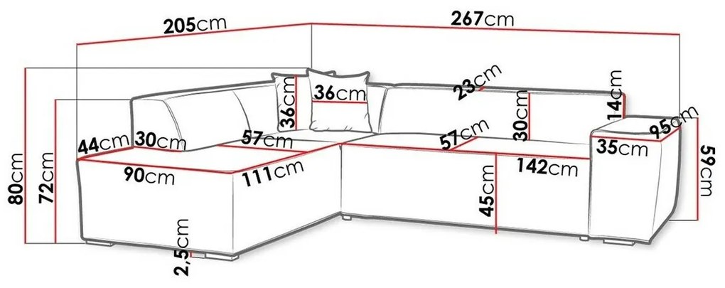 Γωνιακός Καναπές Miami 270, 267x205x72cm, 101 kg, Πόδια: Πλαστική ύλη | Epipla1.gr