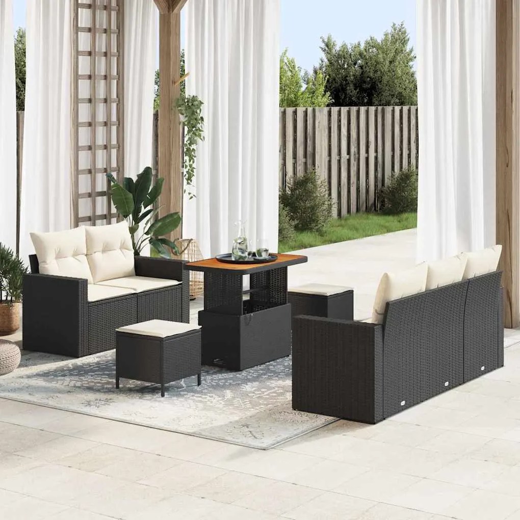 vidaXL Σετ Καναπέ Κήπου Ρυθμιζόμενο ύψος 8 pcs Μαύρο συνθετικό ρατάν
