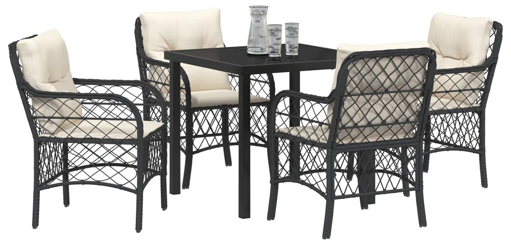 vidaXL Σετ Κήπου 5 Τεμαχίων με Μαξιλάρια - Μαύρο Poly Rattan