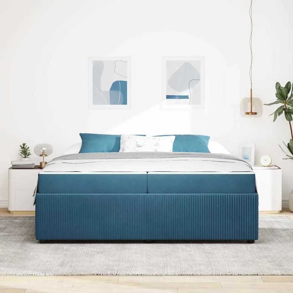 vidaXL Σκελετός κρεβατιού με στρώμα Μπλε 200 x 200 cm Βελούδο