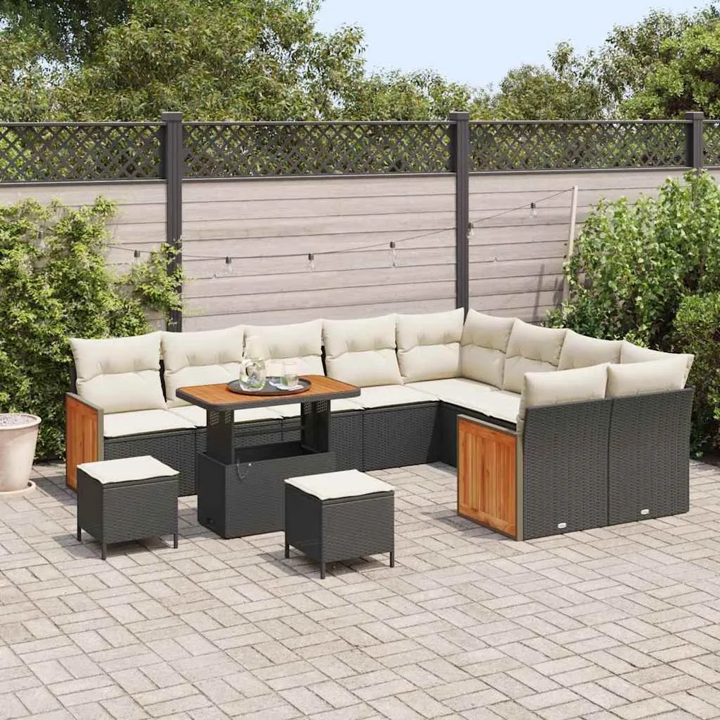 vidaXL Σετ Καναπέ Κήπου 12 pcs Μαύρο και κρεμ 90 x 55 x 71 cm
