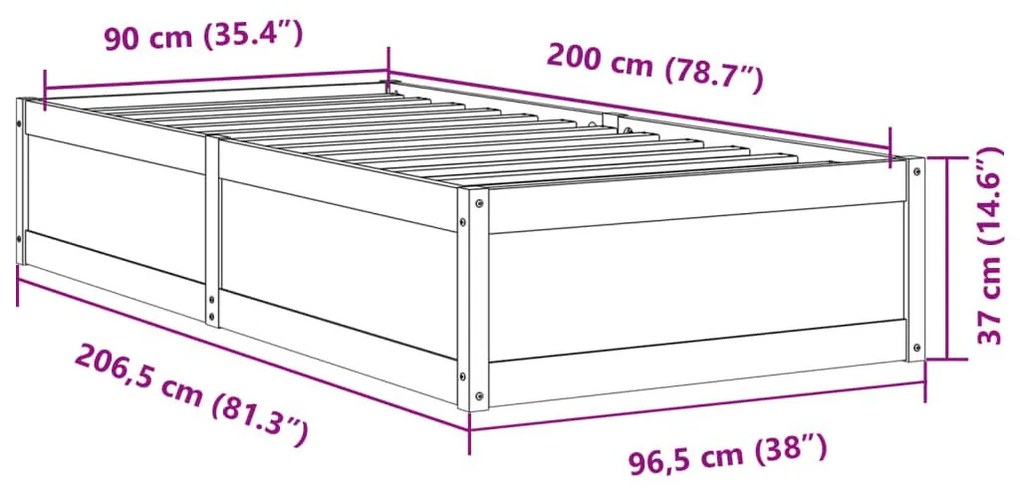 Σκελετός Κρεβ. Χωρίς Στρώμα Καφέ Κεριού 90x200 εκ Μασίφ Πεύκο - Καφέ