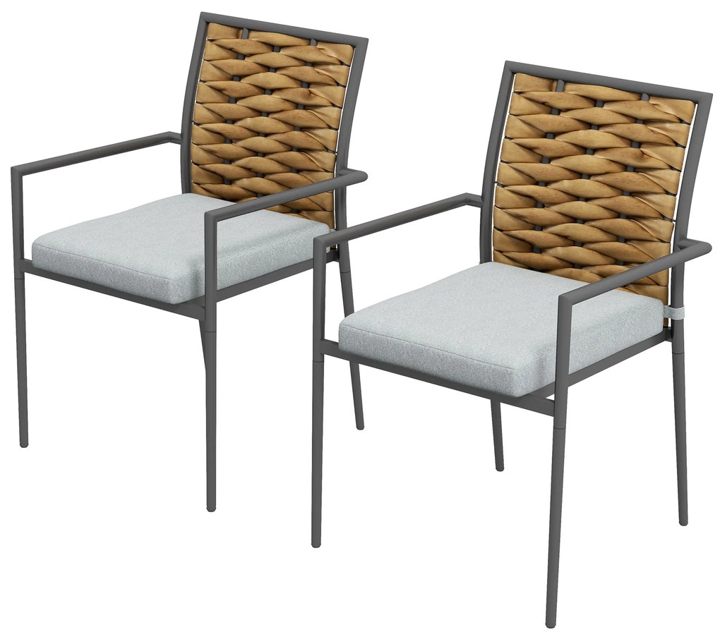 Outsunny Καρέκλες Κήπου Εξωτερικού Χώρου, Ανθεκτικές στις Καιρικές Συνθήκες, Μοντέρνος Σχεδιασμός, 57 x 58 x 87cm, Γκρι