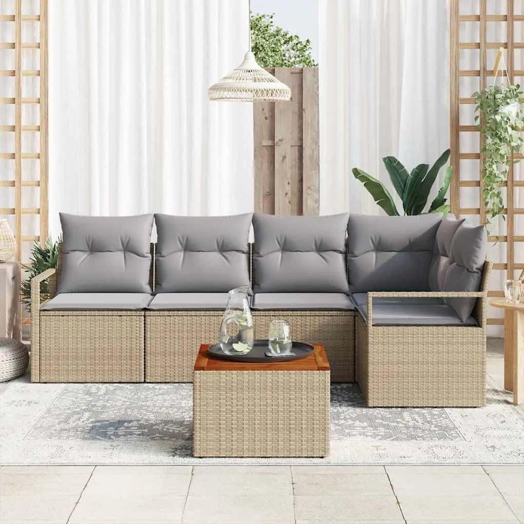 vidaXL Σετ Καναπέ Κήπου με μαξιλάρι 6 pcs Μπεζ Πολυ ράταν