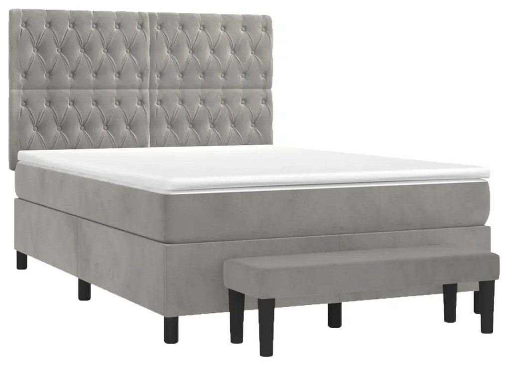 vidaXL Κρεβάτι Boxspring με Στρώμα Ανοιχτό Γκρι 140x200 εκ. Βελούδινο