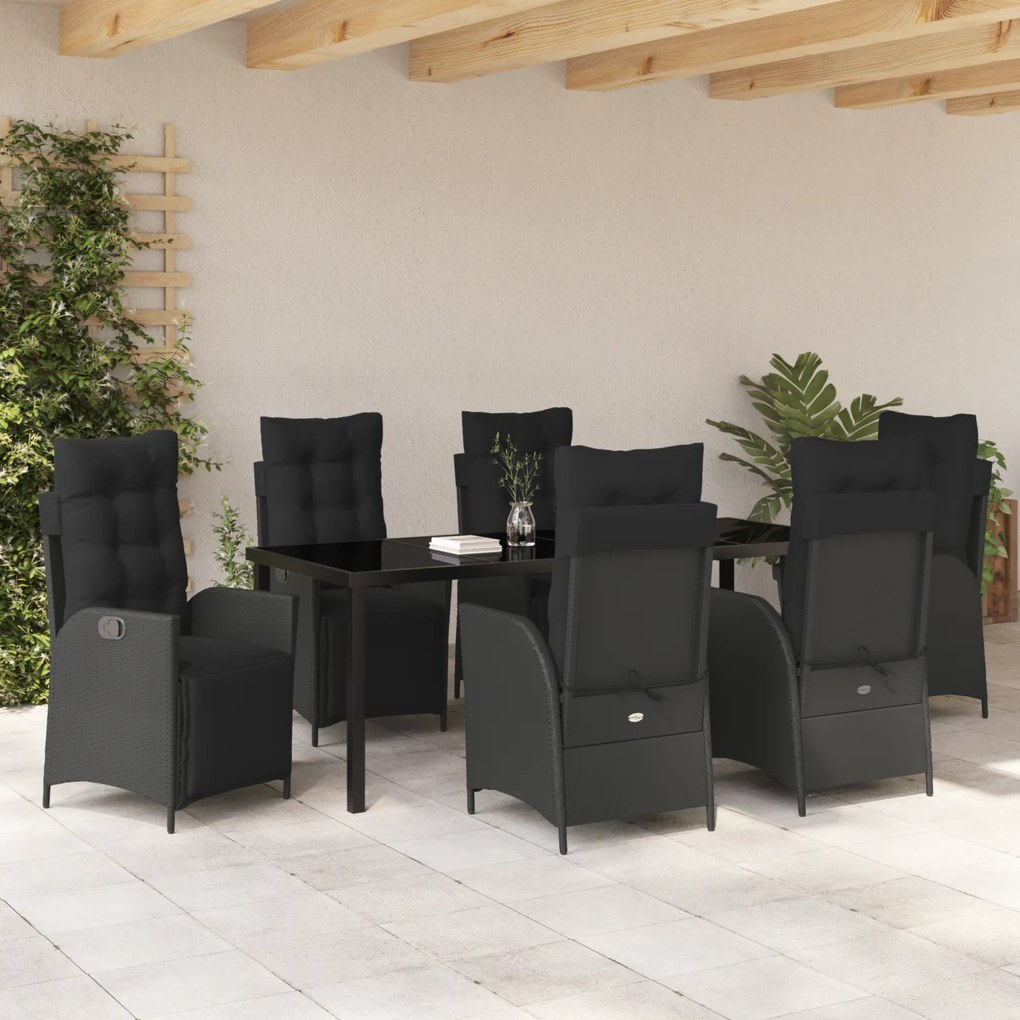 vidaXL Σετ 7 κομματιών Εξωτερικών Επίπλων Κήπου Black Poly Rattan