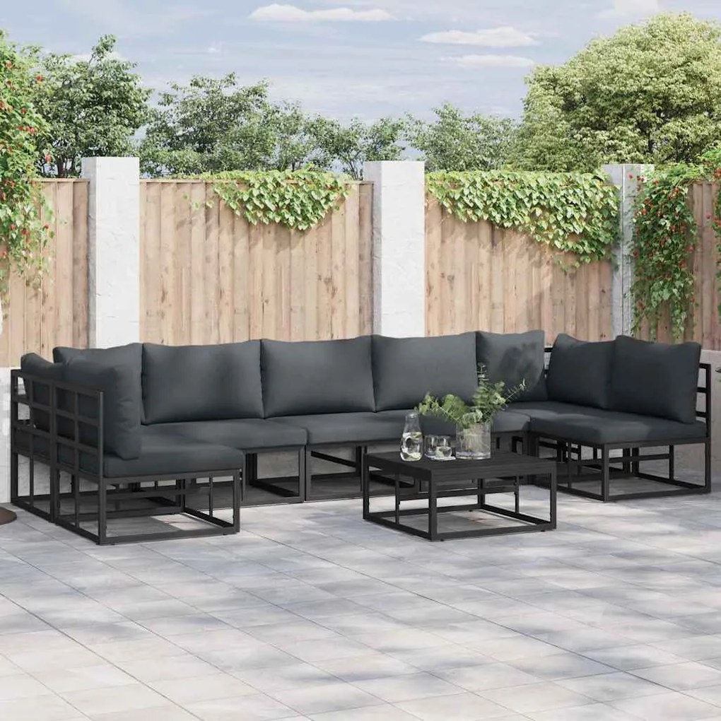vidaXL Σετ Καναπέ Κήπου 7 pcs Μαύρο 353 x 141.5 x 71 εκ Αλουμίνιο