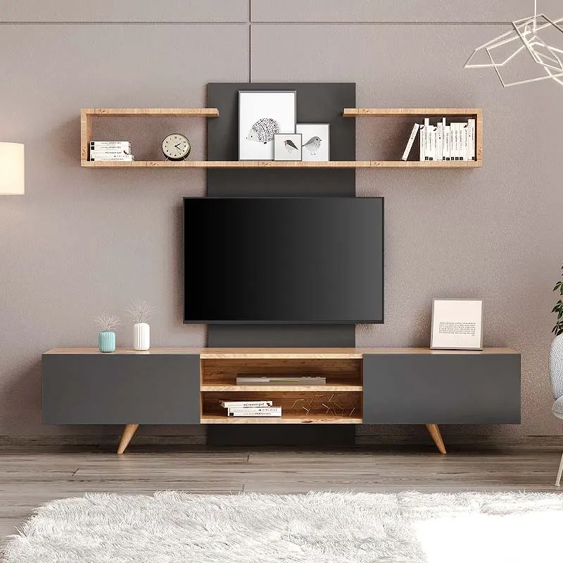 Σύνθεση τηλεόρασης Giacomo Megapap χρώμα sapphire oak - ανθρακί 180x40x45εκ.-GP055-0021,1