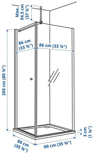 OPPEJEN/FOTINGEN καμπίνα ντους με βάση, 90x90x205 cm 193.262.49