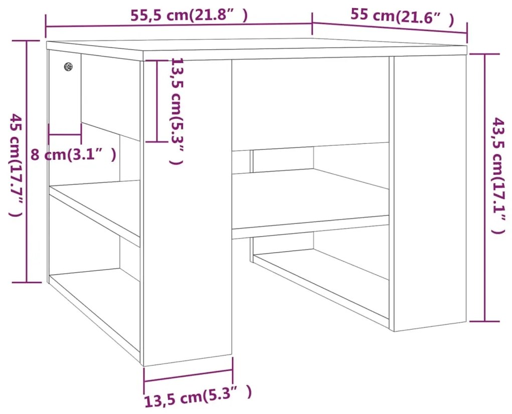vidaXL Τραπεζάκι Σαλονιού Γκρι Sonoma 55,5x55x45εκ. Επεξεργασμένο Ξύλο