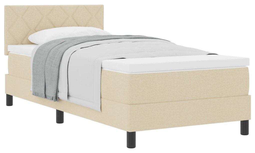 vidaXL Box Spring Bed με Στρώμα Κρέμα 90x200 εκ. Ύφασμα