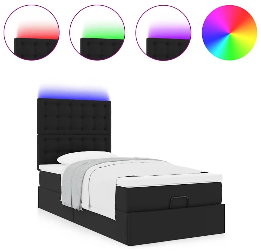 Οθωμανικό κρεβάτι με στρώμα &amp; LEDs Μαύρο 90x190cm Faux Leather 3313825
