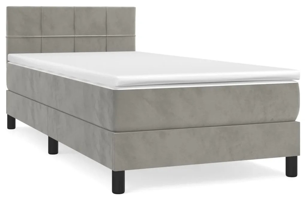 Κρεβάτι Boxspring με Στρώμα Ανοιχτό Γκρι 90x200 εκ. Βελούδινο - Γκρι