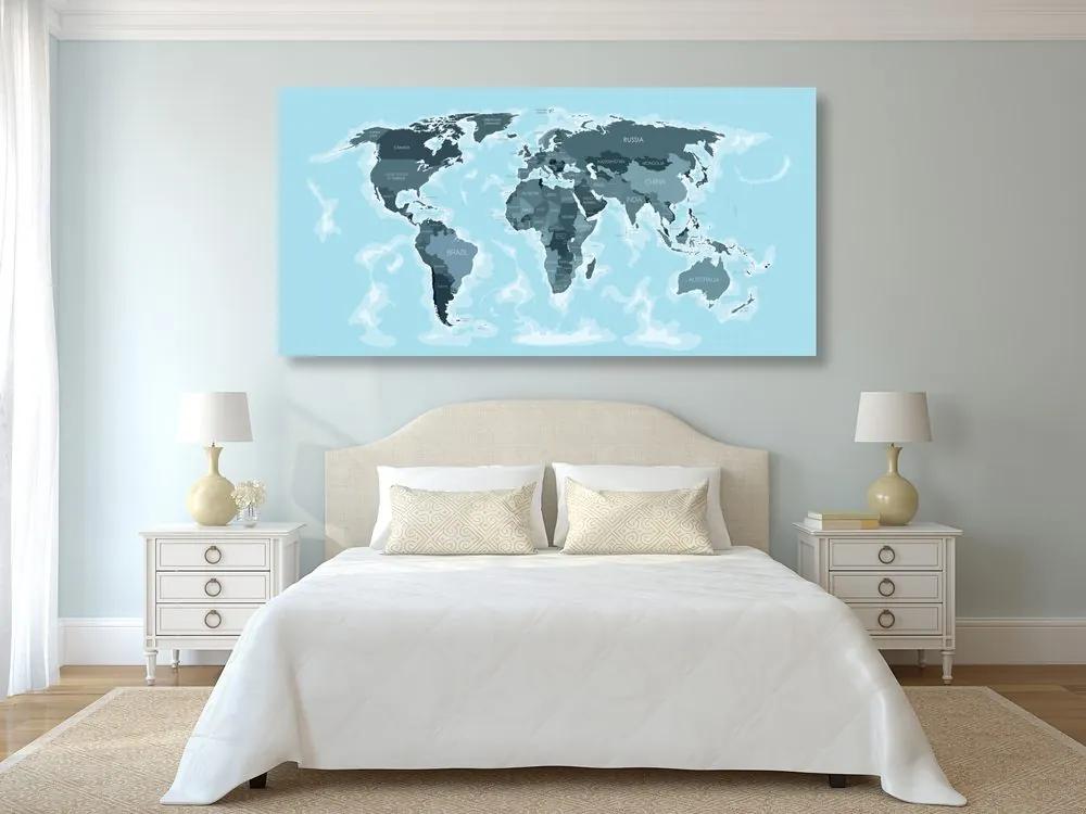 Εικόνα ενός όμορφου χάρτη σε φελλό με μπλε απόχρωση - 100x50  peg