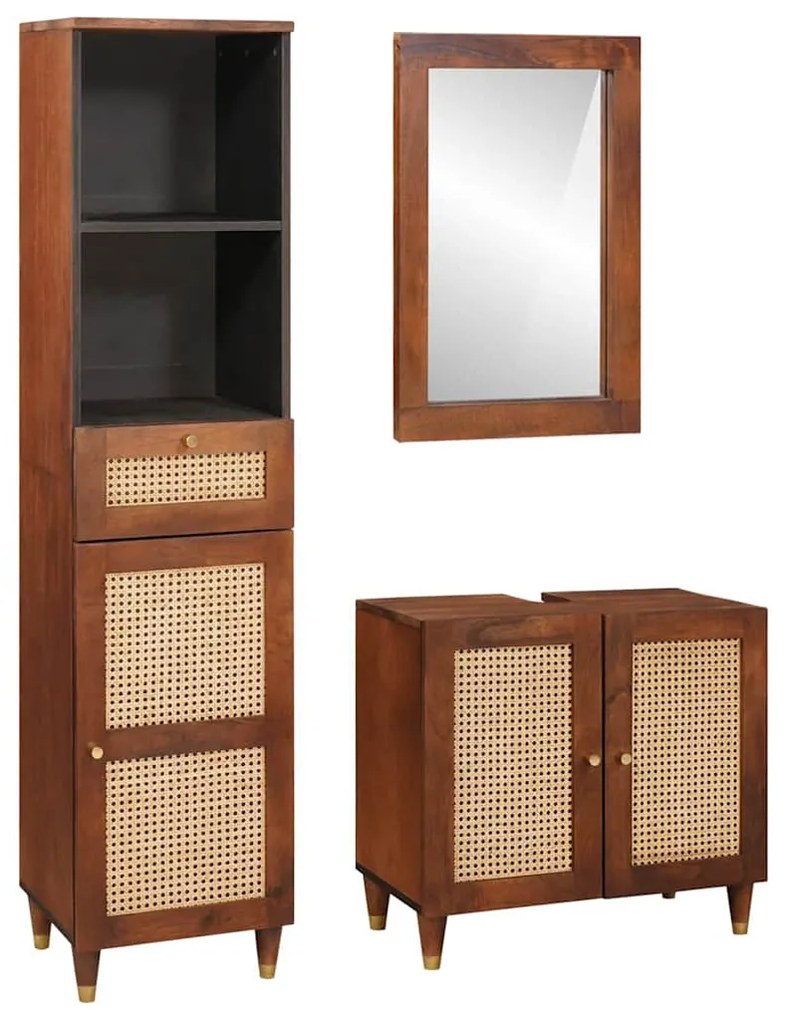 vidaXL Έπιπλα μπάνιου με συρτάρι 3 pcs 38 x 33 x 160 εκ. Στερεό ξύλο μάνγκο