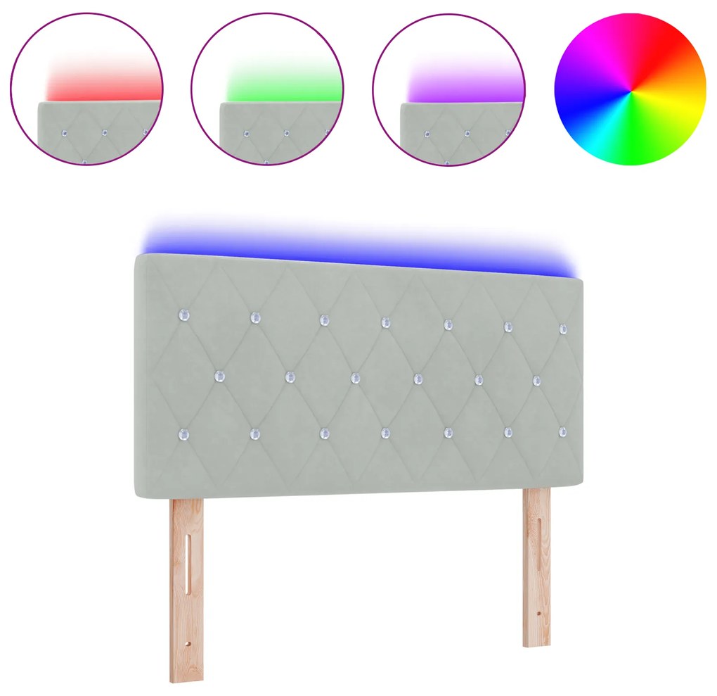 vidaXL LED Κεφαλάκι Κρυστάλλινες Κουμπί Διακοσμημένο Ανοιχτό Γκρι 100 cm Βελούδο