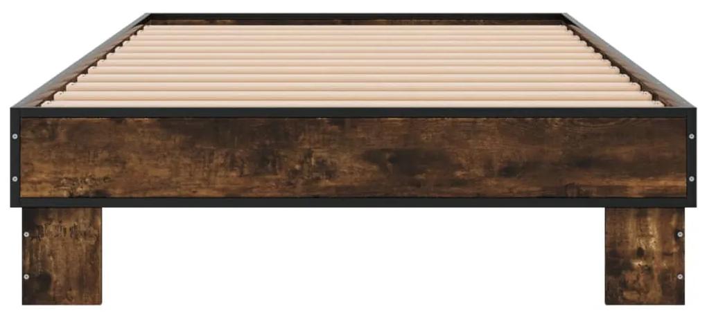 vidaXL Πλαίσιο Κρεβατιού Καπνιστή Δρυς 90x200 εκ. Επεξ. Ξύλο & Μέταλλο
