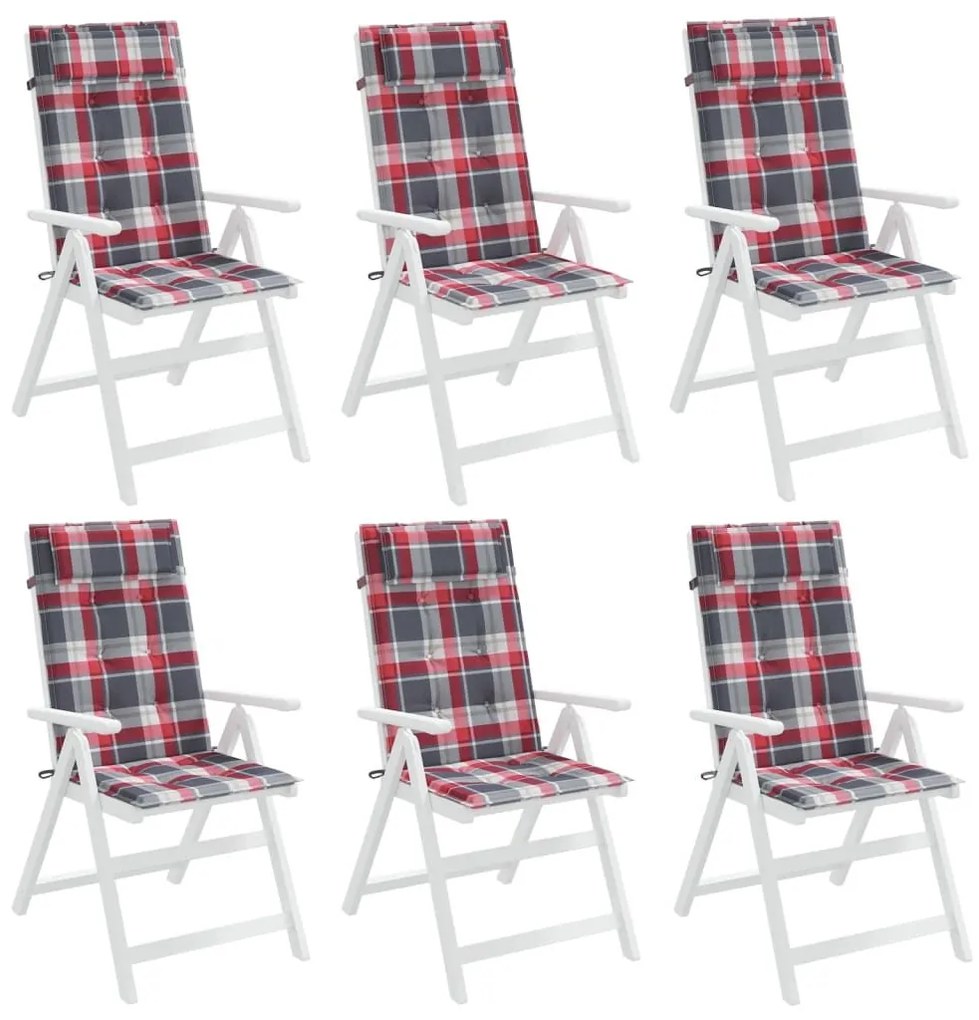 Μαξιλάρια Καρέκλας με Ψηλή Πλάτη 6 τεμ. Κόκκινα Καρό Ύφ. Oxford - Κόκκινο
