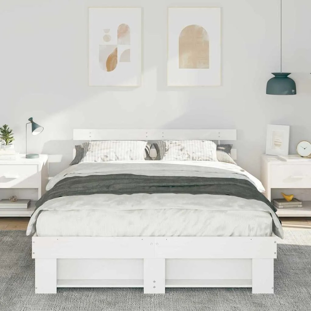 vidaXL Σκελετός Κρεβατιού Λευκό 150 x 200 cm Μασίφ ξύλο πεύκου
