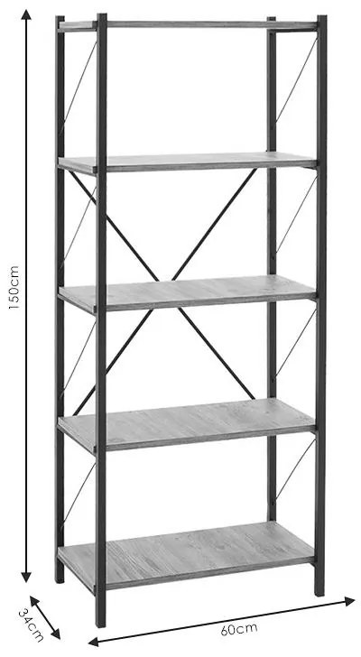 Βιβλιοθήκη Giulio καρυδί-μαύρο 60x34x150εκ 60x34x150 εκ.