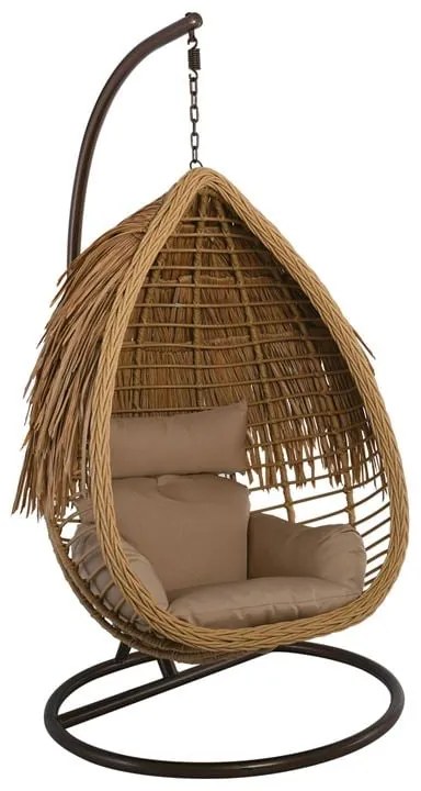 SALSA TROPIC Κρεμαστή Πολυθρόνα, Wicker Φυσικό, Μέταλλο Brown, Μαξιλάρι Μπεζ