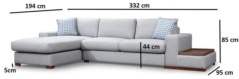 Γωνιακός καναπές PWF-0537 pakoworld δεξιά γωνία ύφασμα γκρι-καρυδί 332x194x85εκ - Ύφασμα - 071-001196